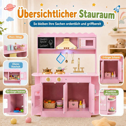 Toddler Play Kitchen with Stove, Oven and Range Hood Lights, Pink, Ages 3+