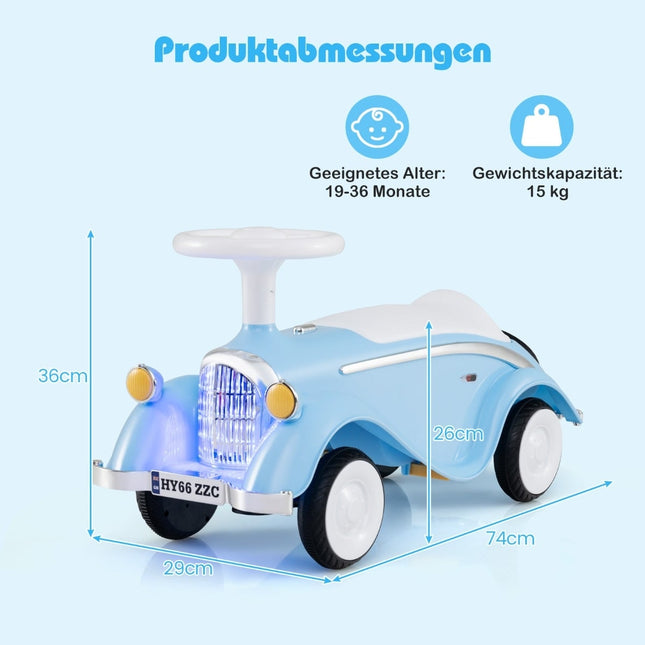 Mazuļu braucamā automašīna ar skaņas signālu, LED gaismām, zila