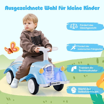 Mazuļu braucamā automašīna ar skaņas signālu, LED gaismām, zila