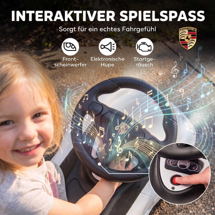 Mazuļu braucamā automašīna ar gaismām un skaņām, balta, 18–36 mēneši