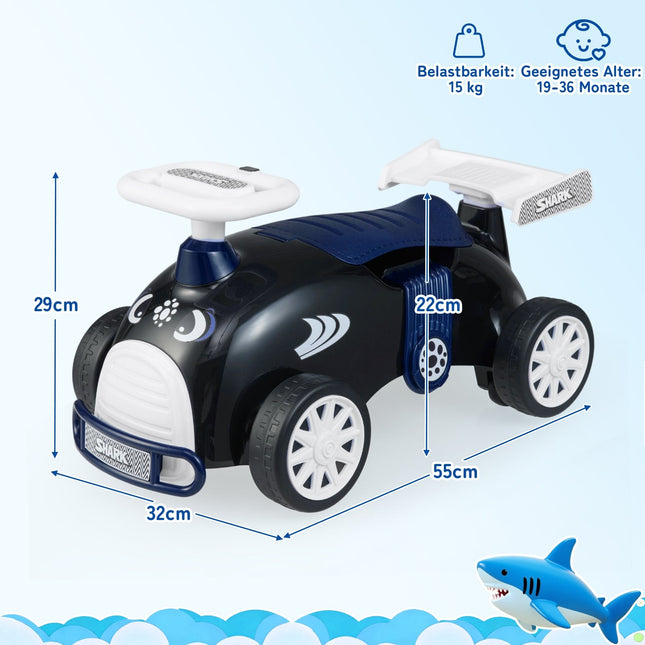 Mazuļu braucamā automašīna ar mūziku un bagāžas nodalījumu - Shark Design