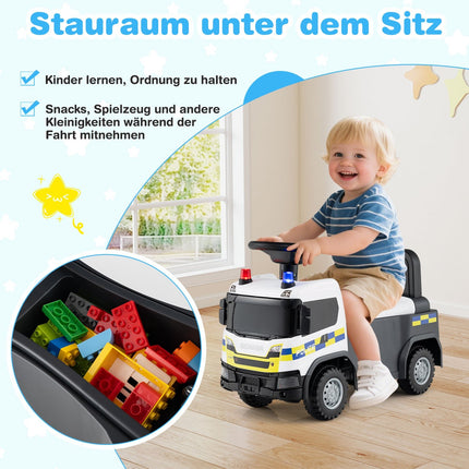Policijas automašīna mazulim ar stūres mehānismu un bagāžas nodalījumu