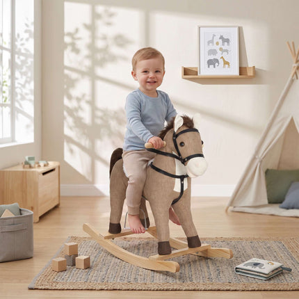 Toddler Rocking Horse with Sounds and Safety Handles, 12–36 Months, Dark Brown