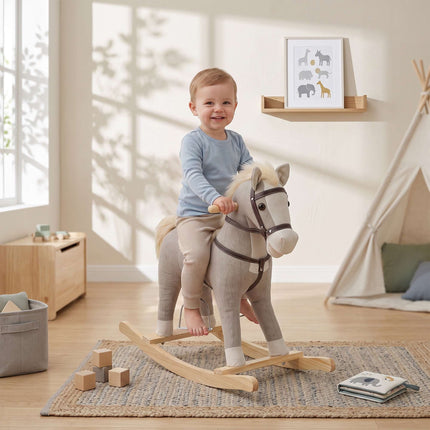 Toddler Rocking Horse with Sounds and Safety Handles, 12–36 Months, Grey