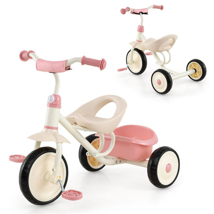 Toddler Tricycle with Removable Rear Basket for Ages 2-5, Pink, 25 kg