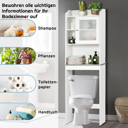 Tualetes plaukts vannas istabas vietas taupīšanai ar regulējamiem līmeņiem 59 x 19 x 173 cm, balts