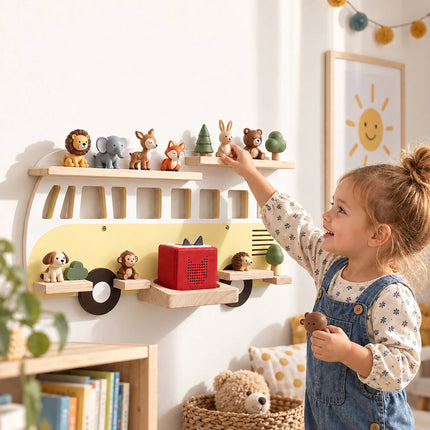 Toniebox Wall Shelf in Bus Design for Up to 25 Tonies, Magnetic, Yellow