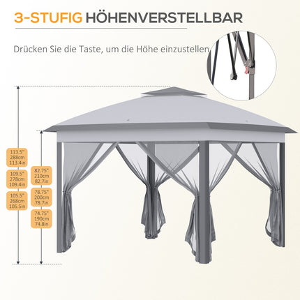 Tonnelle 3 x 3 m dārza nojume, saliekama telts, saliekama, dubults jumts, 4 noņemami moskītu tīkli + pārnēsāšanas soma, oksfordas audums, metāls, pelēks