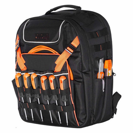 Tool Backpack, 45 Pockets, Laptop Compartment, Reinforced Base