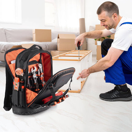 Tool Backpack, 65 Pockets, Laptop Compartment, Molded Base