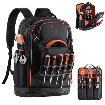 Tool Backpack, 65 Pockets, Laptop Compartment, Molded Base