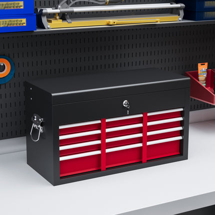 Steel tool box with lock & handle, 6 drawers, 60x26x34 cm