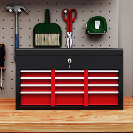 Steel tool box with lock & handle, 6 drawers, 60x26x34 cm