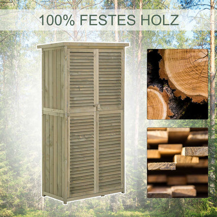 Instrumentu šķūnis, dārza skapis, instrumentu skapis, koks, asfalta jumts, redeļu durvis, 4 nodalījumi, pelēks, 87 x 46,5 x 160 cm