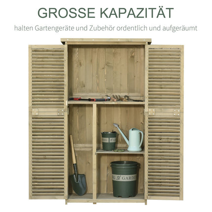 Instrumentu šķūnis, dārza skapis, instrumentu skapis, koks, asfalta jumts, redeļu durvis, 4 nodalījumi, pelēks, 87 x 46,5 x 160 cm