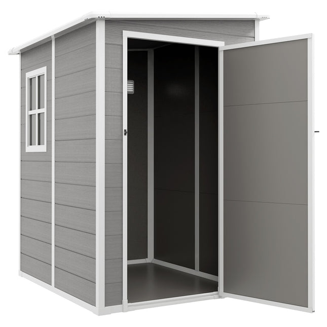 Aluminum tool shed with roof and lockable door, gray