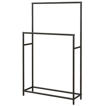 Dvieļu pakaramais, brīvi stāvošs dvieļu pakaramais ar 2 dvieļu sliedēm, vannas istabas dvieļu pakaramais, metāls, 66 x 20 x 110 cm, melns