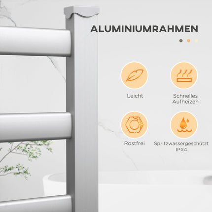 Dvieļu žāvētājs, vannas istabas radiators ar 6 sildīšanas stieņiem, dvieļu žāvētājs, dvieļu sildītājs, elektriskais radiators vannas istabai, alumīnijs, balts