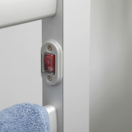 Dvieļu žāvētājs, vannas istabas radiators ar 6 sildīšanas stieņiem, dvieļu žāvētājs, dvieļu sildītājs, elektriskais radiators vannas istabai, alumīnijs, balts