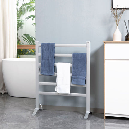 Dvieļu žāvētājs, vannas istabas radiators ar 6 sildīšanas stieņiem, dvieļu žāvētājs, dvieļu sildītājs, elektriskais radiators vannas istabai, alumīnijs, balts
