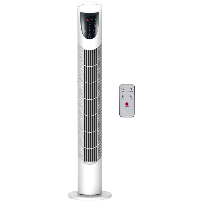 Torņa ventilators, 3 režīmi, klusa darbība, taimeris, tālvadības pults, balts