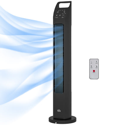 Torņa ventilators, pjedestāla ventilators ar 3 režīmiem, tālvadības pults, 50 W ventilators ar 4 stundu taimeri, 75° svārstības, guļamistabai, melns |