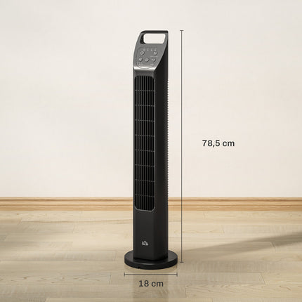 Torņa ventilators, pjedestāla ventilators ar 3 režīmiem, tālvadības pults, 50 W ventilators ar 4 stundu taimeri, 75° svārstības, guļamistabai, melns |