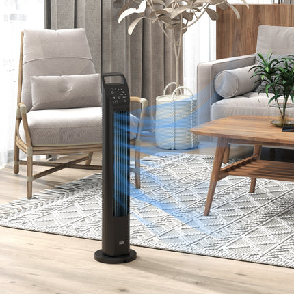 Torņa ventilators, pjedestāla ventilators ar 3 režīmiem, tālvadības pults, 50 W ventilators ar 4 stundu taimeri, 75° svārstības, guļamistabai, melns |