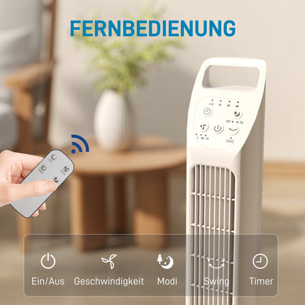 Torņa ventilators ar tālvadības pulti, 3 ātrumi, 3 režīmi, taimeris