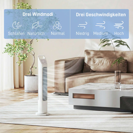 Torņa ventilators ar tālvadības pulti, 3 ātrumi, 3 režīmi, taimeris