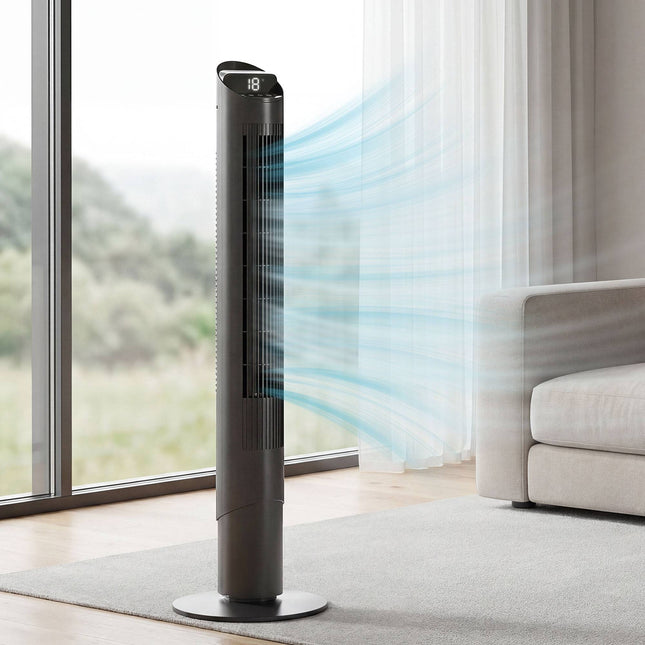 Torņa ventilators ar tālvadības pulti, WiFi lietotni, 6 ātrumi, 65 svārstības