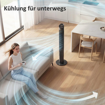 Torņa ventilators ar tālvadības pulti, WiFi lietotni, 6 ātrumi, 65 svārstības