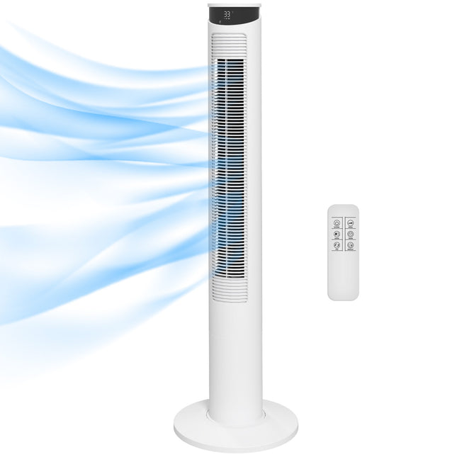 Torņa ventilators, pjedestāla ventilators ar 3 ventilācijas līmeņiem, tālvadības pults, 45 W ventilators ar 12 stundu taimeri, 70° svārstības, guļamistabai, balts
