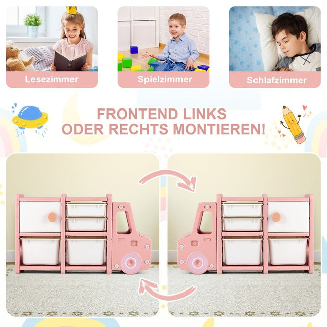 Rotaļlietu plaukts 2 līmeņi bērnu plaukts ar atvilktnēm un uzglabāšanas kastēm 110 x 32 x 66 cm rozā
