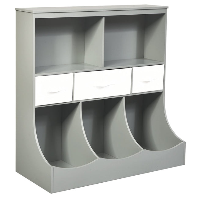 Rotaļlietu plaukts ar 5 nodalījumiem un 3 atvilktnēm, bērnu plauktu rotaļlietu organizators, 93 x 40 x 94 cm, pelēks