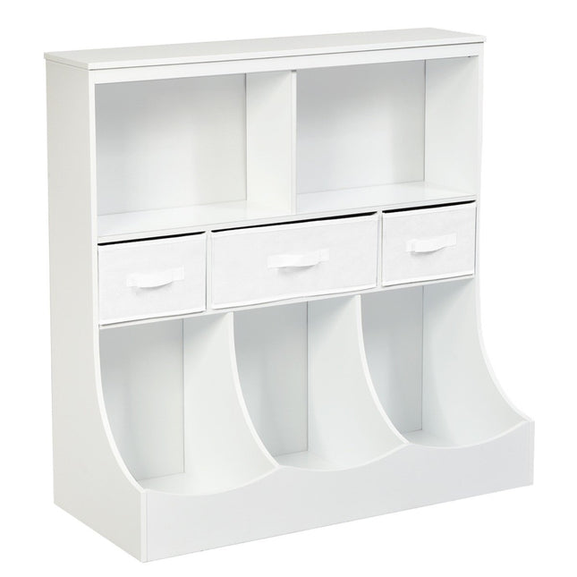 Rotaļlietu plaukts ar 5 nodalījumiem un 3 atvilktnēm, bērnu plauktu rotaļlietu organizators, 93 x 40 x 94 cm, balts