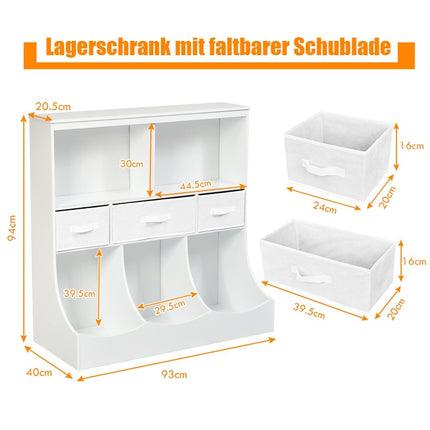 Rotaļlietu plaukts ar 5 nodalījumiem un 3 atvilktnēm, bērnu plauktu rotaļlietu organizators, 93 x 40 x 94 cm, balts