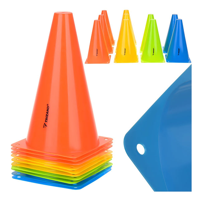 Treniņu konusi 10 gab., 23 cm, elastīga plastmasa, daudzkrāsaini