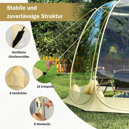 Caurspīdīga PVC saliekamā burbuļtelts 5-6 personām, 265x265 cm