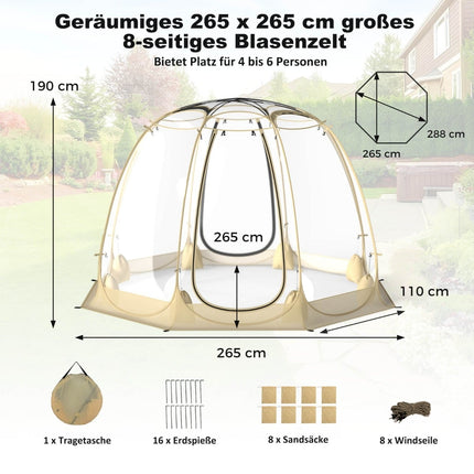 Caurspīdīga PVC saliekamā burbuļtelts 5-6 personām, 265x265 cm