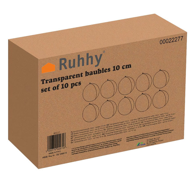 Transparent baubles 10cm set of 10 Ruhhy 22277