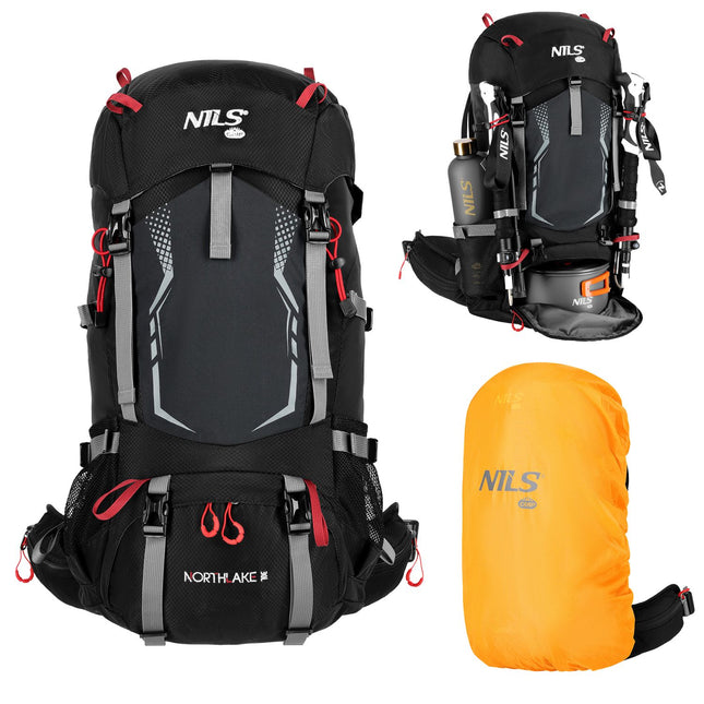 Ceļojuma mugursoma, melna, 30L+10L - paplašināma mugursoma