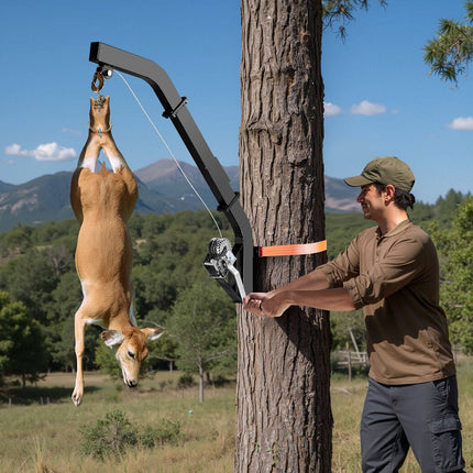 Tree Mounted Deer Hoist, 353 lb Hand Winch, Ratchet Strap