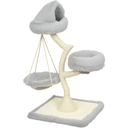 Tree-Shaped Cat Tree 115 cm with 2 Washable Beds and Hammock, Light Grey