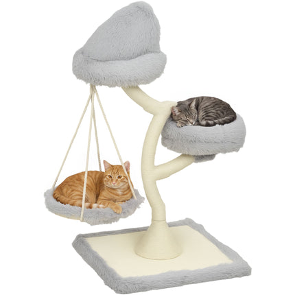 Tree-Shaped Cat Tree 115 cm with 2 Washable Beds and Hammock, Light Grey