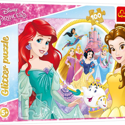 Trefl Disney Princess Glitter Puzle, 100 gab