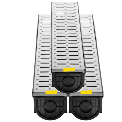 Trench Drain Kit, HDPE Channel, Stainless Grate, 3-Pack