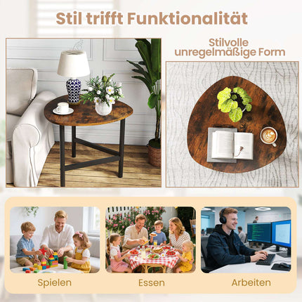 Trīsstūrveida kafijas galdiņš ar metāla kājām, rustikāli brūns