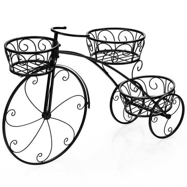 Trīsriteņu puķu statīvs, Parīzes stila velosipēda puķu pods, 80 x 52 cm, melns