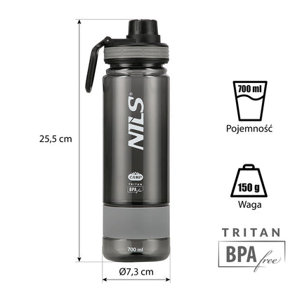 Tritan ūdens pudele, pelēka, 700 ml